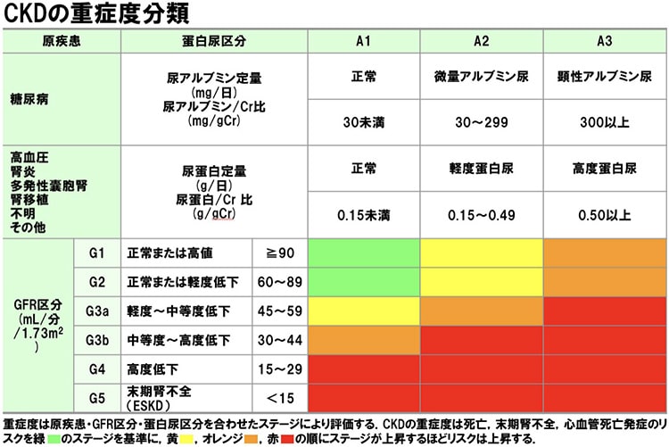 (KDIGO CKD guideline 2012を日本人用に改変)　CKD診療ガイド2012　p.3　表2